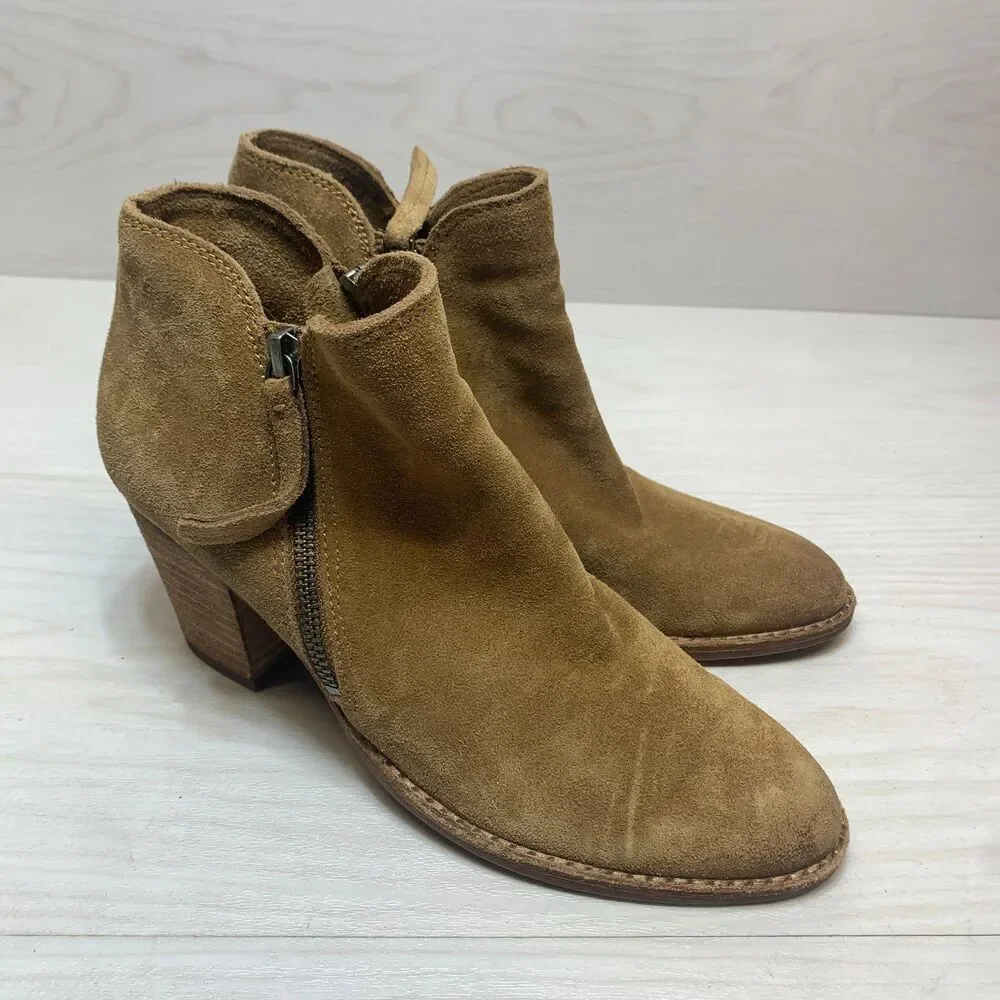 Dolce Vita Ankle Boots‎ Women's 8.5 Brown Suede Side Zip Block Heel Comfort